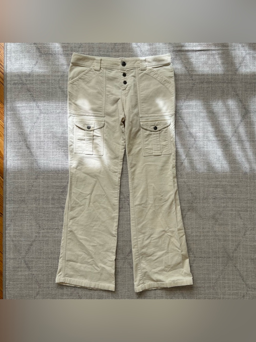 Cream Cargo Flare Pants